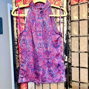 Outback Red Sleeveless Paisley Silky Top • Red, Blue, Purple • High Neck • Sz Sm